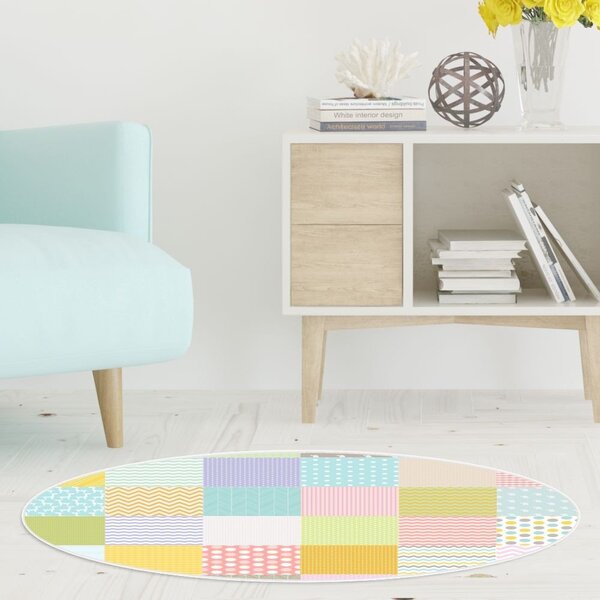 Tapete Emborrachado Oval Geométrico - 70x90 Cm