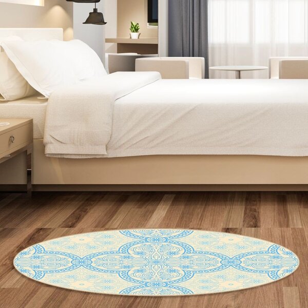 Tapete Emborrachado Oval Mandala E Flor - 70x90 Cm