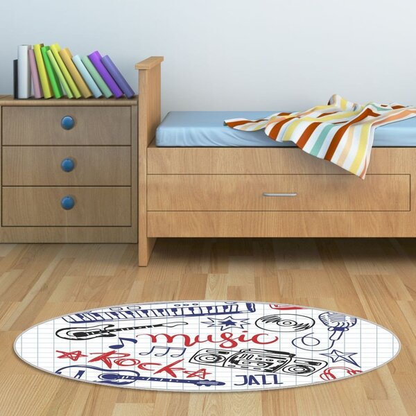Tapete Emborrachado Oval Music Rock - 70x90 Cm