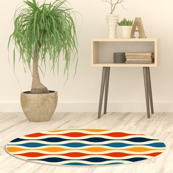 Tapete Emborrachado Oval Ondas Coloridas - 70x90 Cm