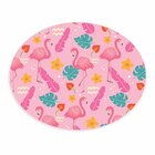 Tapete Emborrachado Oval Rosa Flamingos E Folhas - 70x90 Cm