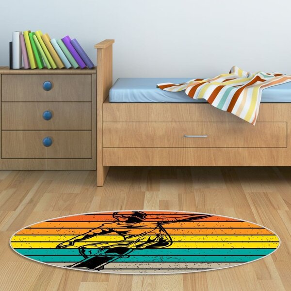 Tapete Emborrachado Oval Skateboard Boy Colorido - 70x90 Cm