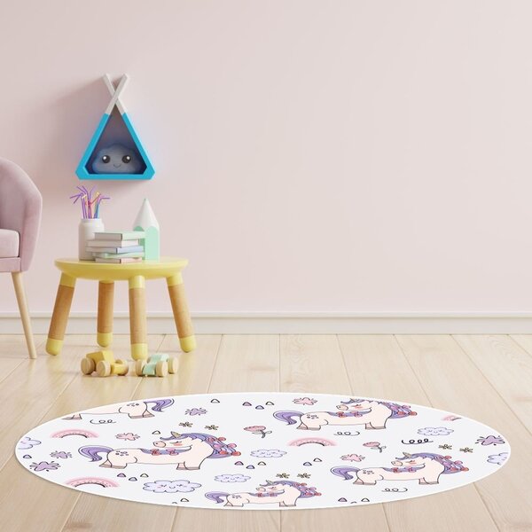 Tapete Emborrachado Oval Unicórnio Encantado - 70x90 Cm