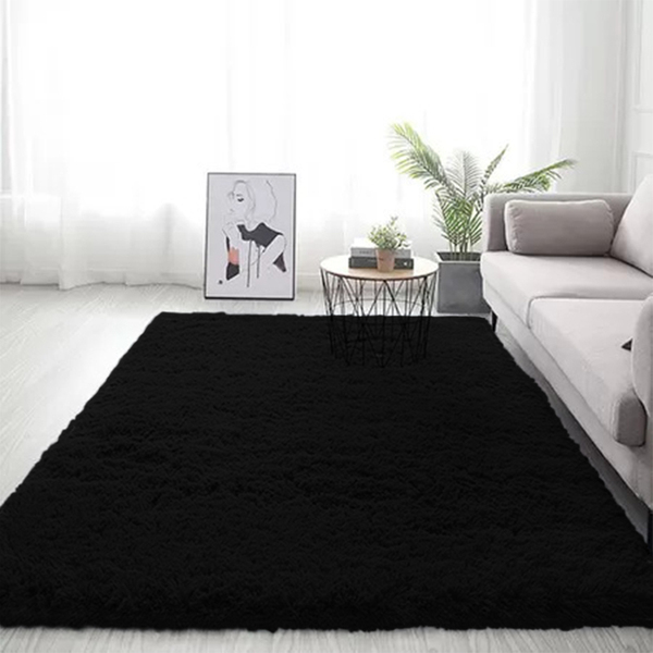 Tapete Felpudo Peludo Para Sala E Quarto Casu  Preto  100x140