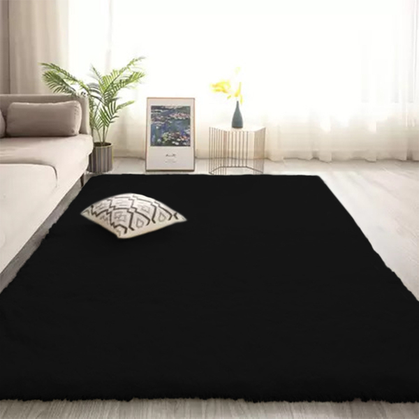 Tapete Felpudo Peludo Para Sala E Quarto Casu  Preto  300x200
