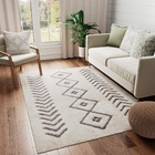 Tapete Geométrico Retangular Boho Polipropileno Bege Interno 1,4x2m Jolitex