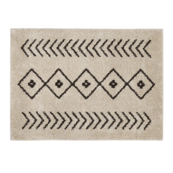 Tapete Geométrico Retangular Boho Polipropileno Bege Interno 1x1,4m Jolitex