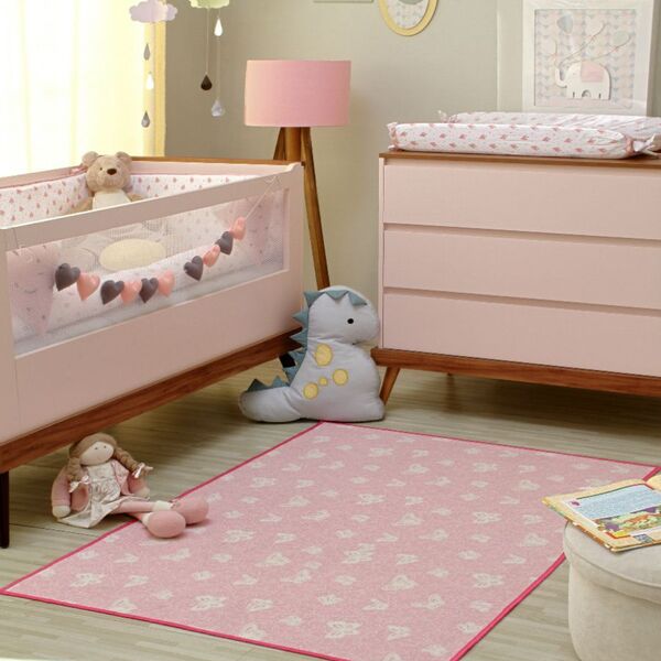 Tapete Infantil 1 00 X 1 40 Antiderrapante Quarto Rosa Hk-02