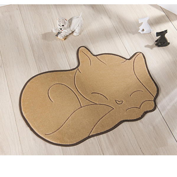 Tapete Infantil De Pelúcia Menina Gato Soneca Bege 88cm X 62c