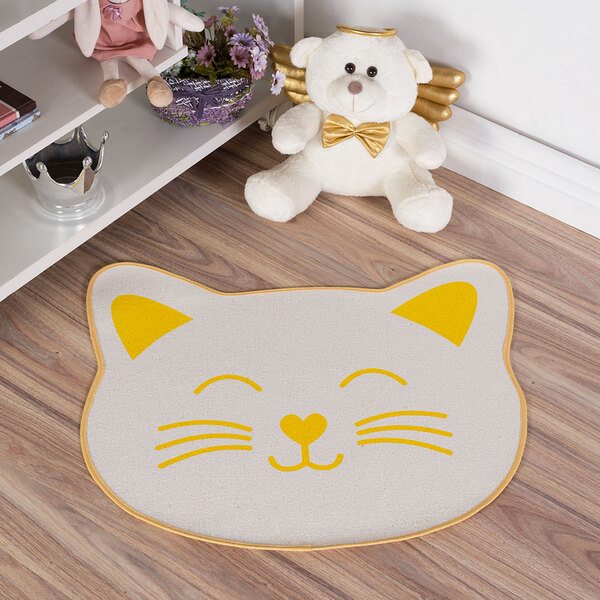 Tapete Infantil Natural Formato De Gato Amarelo 56x64cm