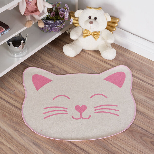 Tapete Infantil Natural Formato De Gato Rosa 56x64cm