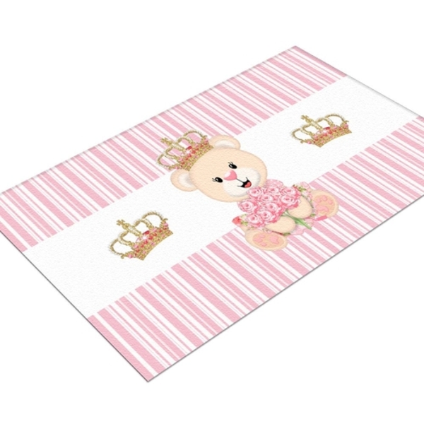 Tapete Infantil Ursinha Princesa Rosa 60x120 Antiderrapante