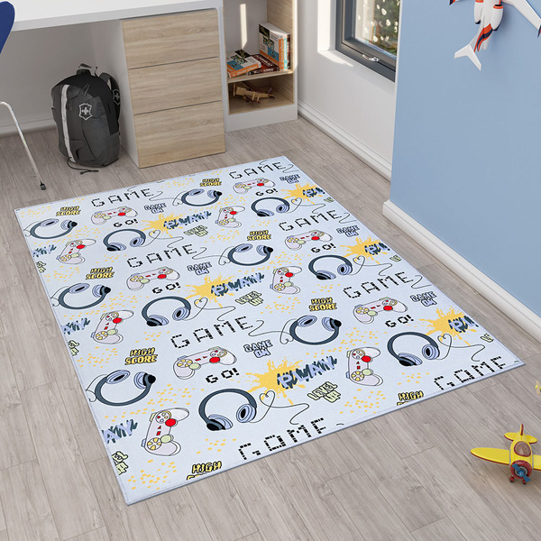 Tapete Kids Emborrachado Quarto Criança - Game - 100% Poliést