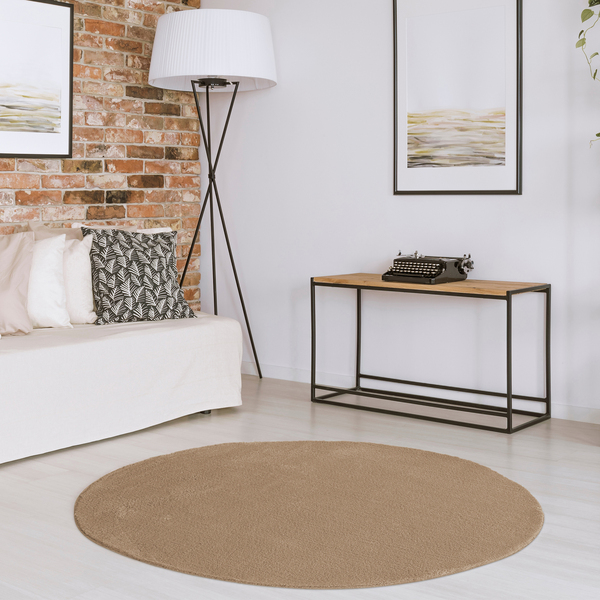 Tapete Liso Redondo Liss Poliéster Marrom Interno 1x1m Jolitex