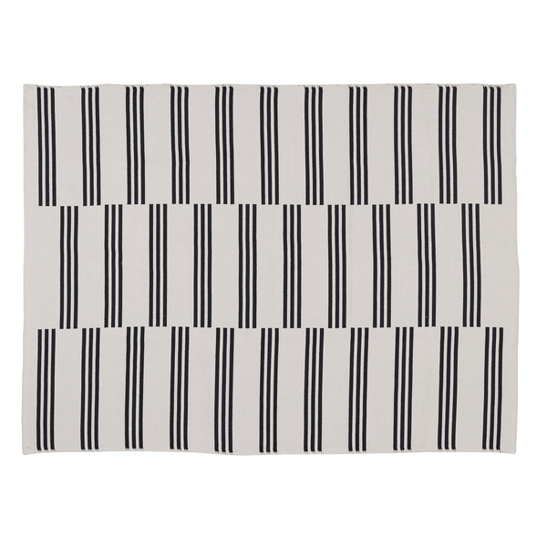 Tapete Listrado Retangular Via Star Algodão Bege e Preto Interno 1,5x2m