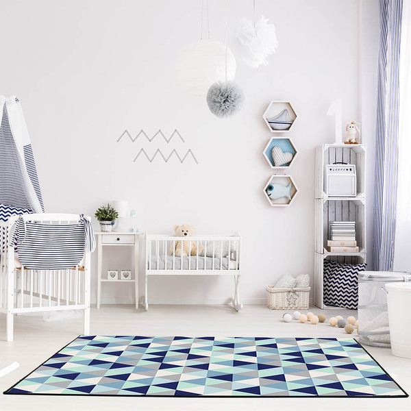 Tapete Mosaico Triangulos Azul Casa Dona Antiderrapante 140 X