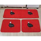 Tapete Para Cozinha De Pelúcia Galinha Angola Vermelho 3 Peça