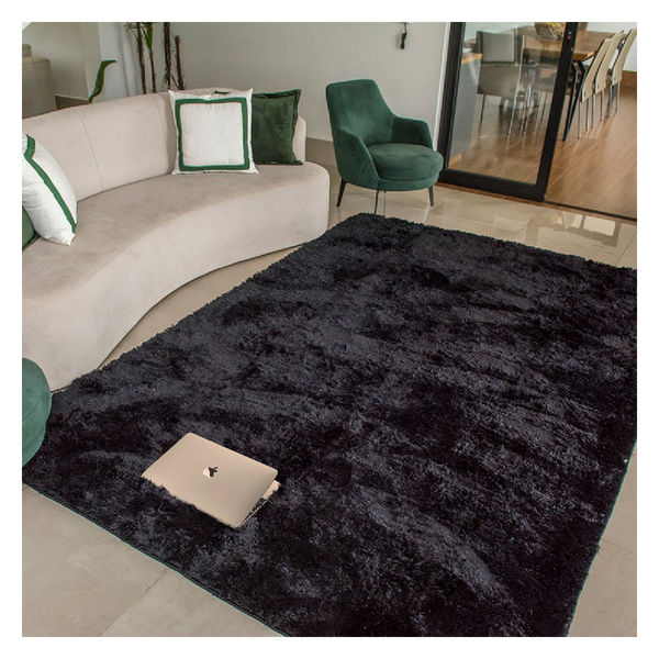 Tapete Para Sala 200x140cm Casen Felpudo Antiderrapante Preto