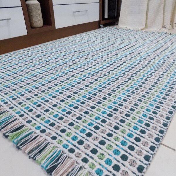 Tapete Para Sala / Quarto Verde Degradê 1.00x1.50 Bolinha