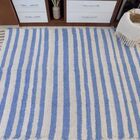 Tapete Para Sala Cru E Azul Felpudo Listrado 1.50x2.00