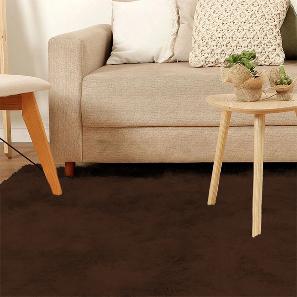 Tapete Para Sala Felpudo 140x100cm Peludo 4cm Marrom Casen