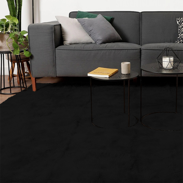 Tapete Para Sala Felpudo 200x140cm Preto Peludo 40mm Casen