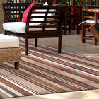 Tapete para Sala Listrado Marrom com Vermelho Bali 2,5m x 2m