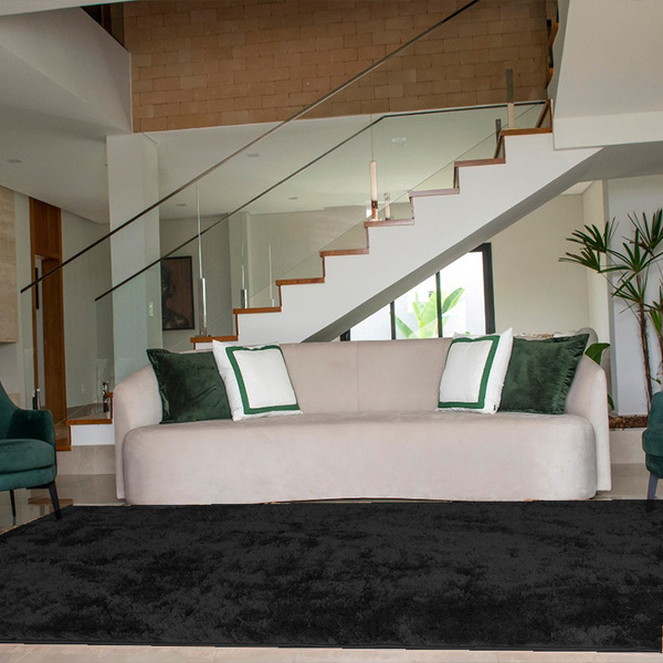Tapete Para Sala Peludo Felpudo Luxo Retangular Preto Casen