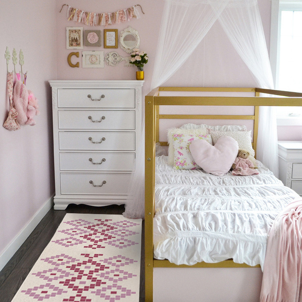 Tapete Passadeira Boho Gaia 45x140cm Pink - Antiderrapante