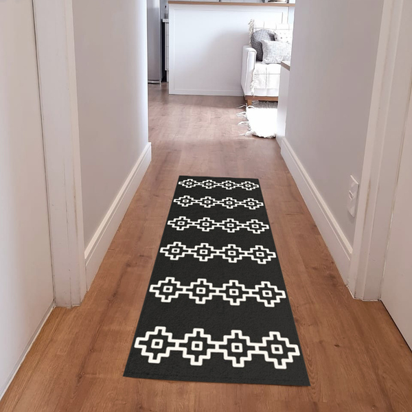 Tapete Passadeira Boho Ponto Cruz 45x140cm Preto/natural - An