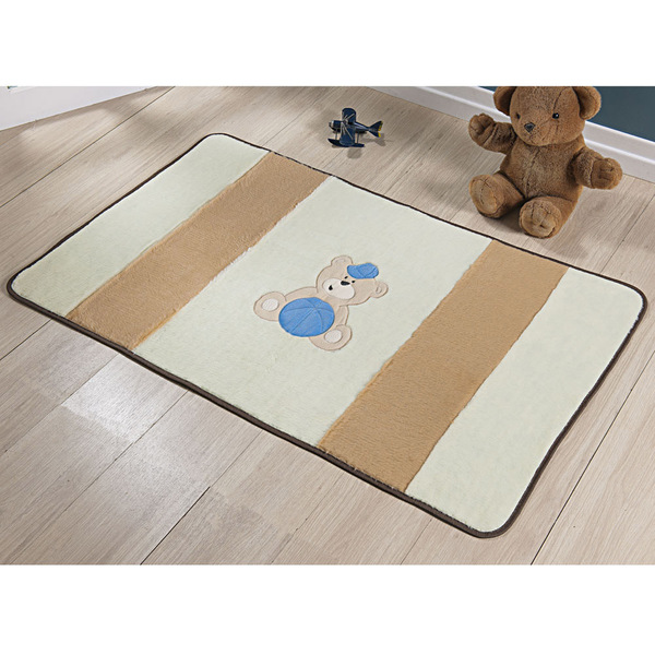 Tapete Pelucia Passadeira Para Quarto Criança Urso Bola - Bege