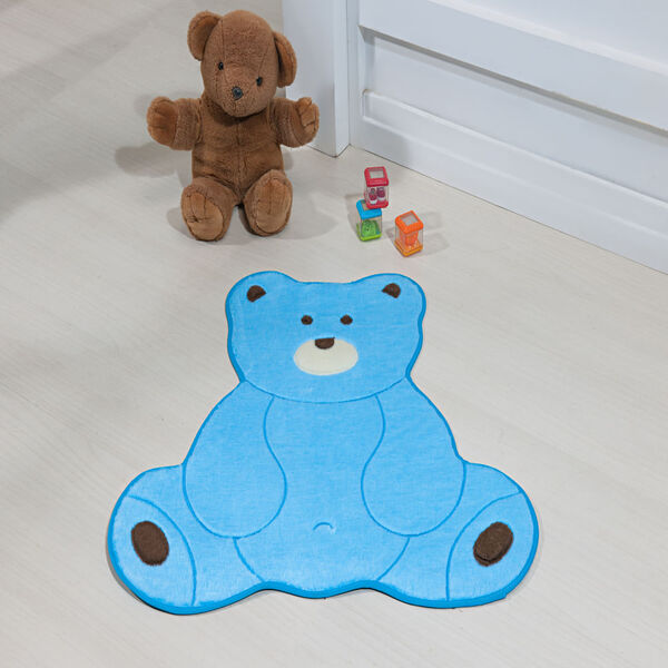Tapete Premium Baby Urso Fofo 74cm X 70cm Azul Turquesa Guga