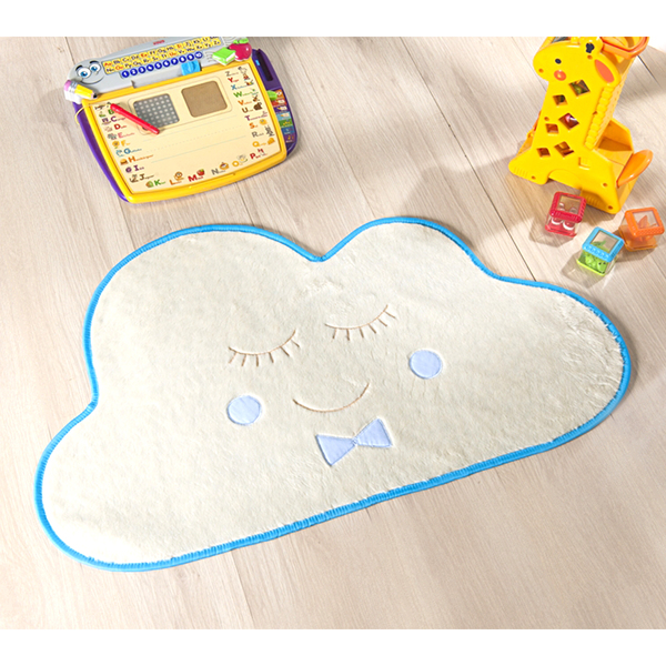 Tapete Quarto Bebê Pelúcia Azul Turquesa 82cm X 52cm Antiderr