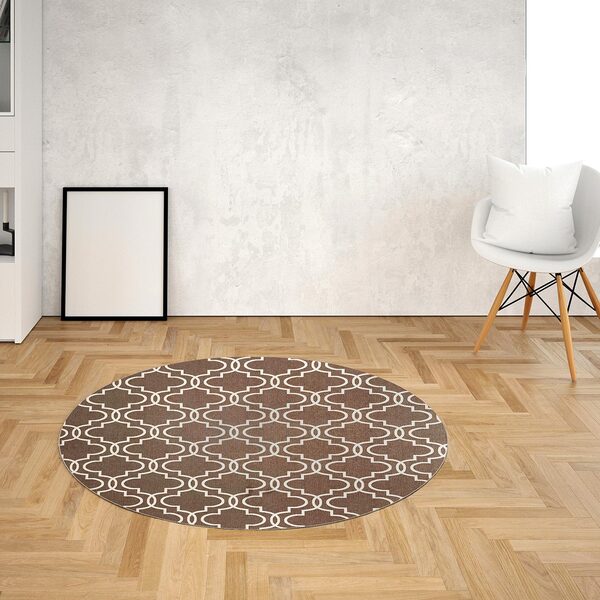Tapete Redondo Geométrico Dakar Ø135cm Marrom/branco - Antide
