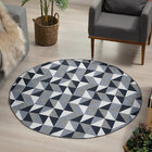 Tapete Redondo Geométrico Triangulos  Ø135cm Azul - Antiderra