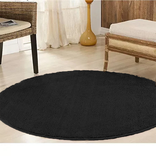 Tapete Redondo Para Sala/quarto 2,00 X 2,00 Peludo Preto Casu