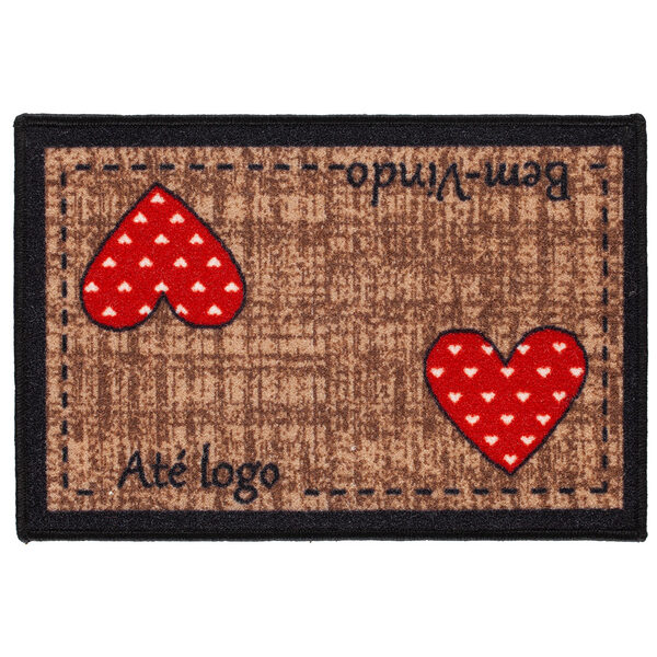 Tapete Retangular Bem Vindo Coração Caqui 60cm X 40cm