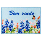 Tapete Retangular Bem Vindo Flores Azul Bebê 60cm X 40cm - An
