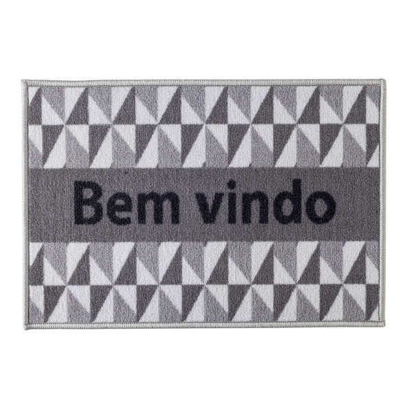 Tapete Retangular Bem Vindo Geométrico Cinza 60cm X 40cm - An