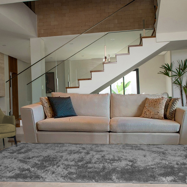 Tapete Retangular Peludo Para Quarto E Sala 200x140 Cinza Cas