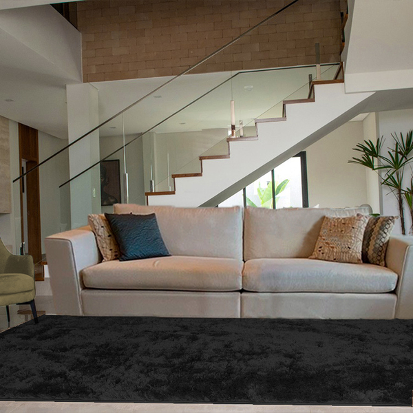 Tapete Retangular Peludo Para Quarto E Sala 200x300 Preto Cas