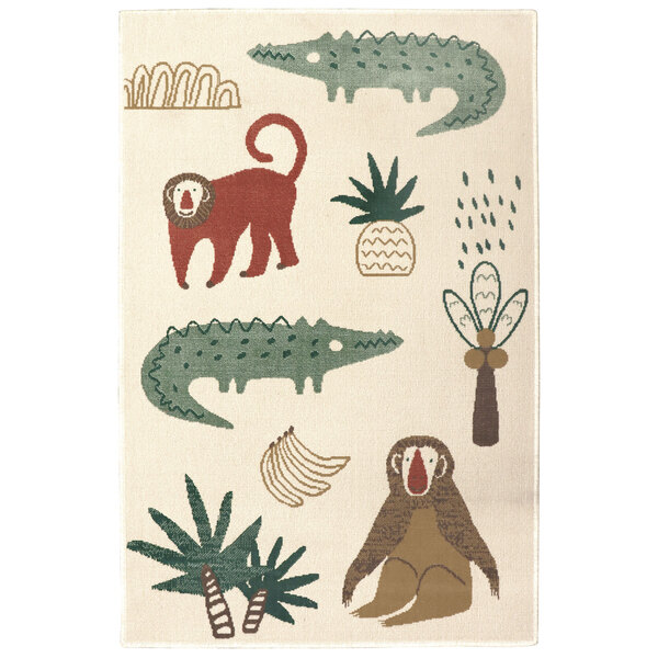 Tapete Safari Bichos Retangular de Polipropileno Multicolorido Áreas Internas 1,00x1,50m