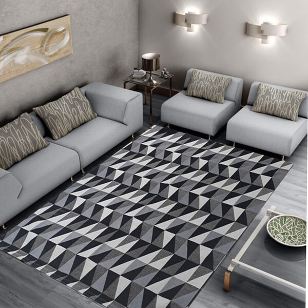 Tapete Sala Antiderrapante Jacquard Moderno 132x250cm Preto C