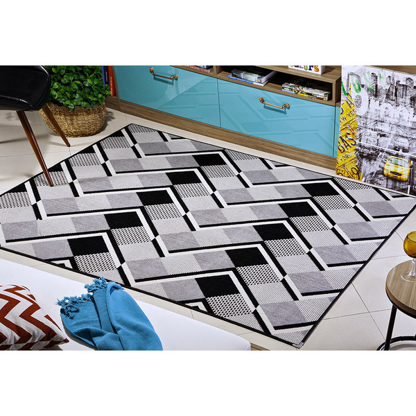 Tapete Sala Esc. 2 00x2 50 Antiderrapante Preto/ Cinza A-118