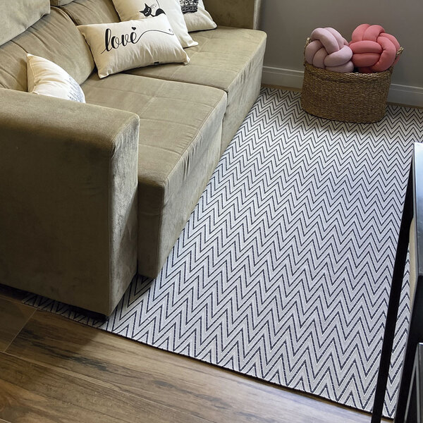 Tapete Sala Missoni Bege/preto Geométrico 135x200cm Antiderra