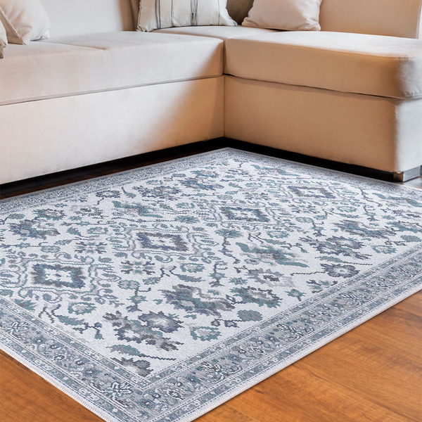 Tapete Sala/quarto Funcional Medalhão 1 00 X 1 50  - Cinza/az