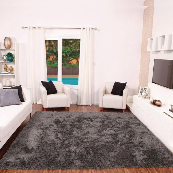 Tapete Sala Shaggy Macio 1 50 X 2 00m Antiderrapante Grafite