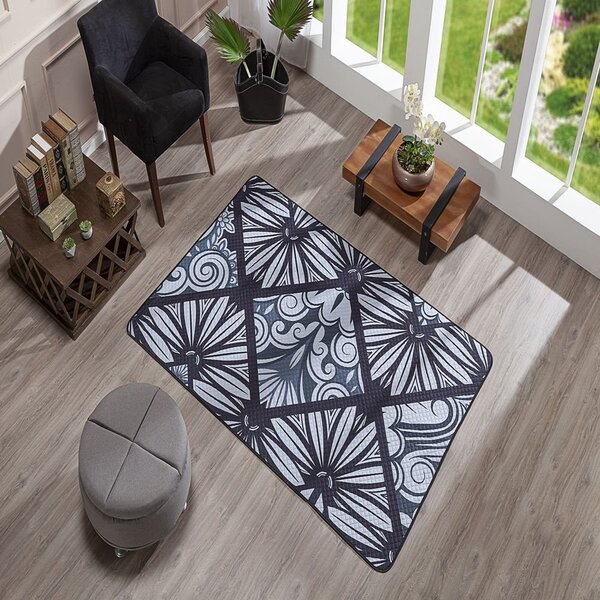 Tapete Sala Tapetes Digital 1,90m X 1,25m Liz Preto