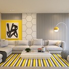 Tapete Saturs Listrado Redondo Amarelo 140cm