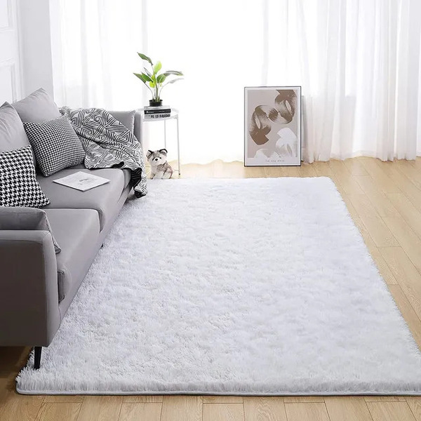 Tapete Saturs Shaggy Pelo Alto Branco  - 100 X 120 Cm Tapete